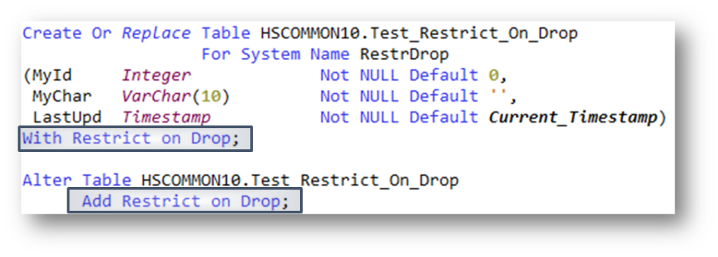 CREATE/ALTER TABLE-Statements mit RESTRICT ON DROP