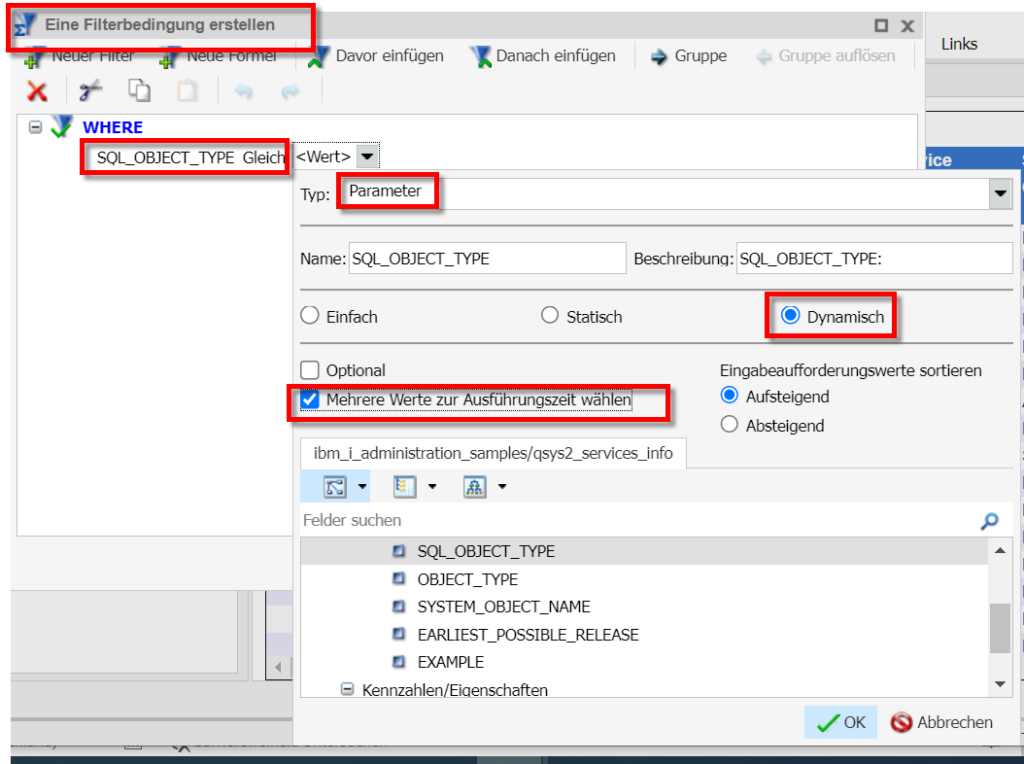 Neue Filterbedingung SQL_OBJECT_TYPE