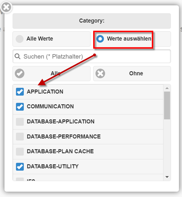 Auswahl alle Kategorien oder bestimmte Kategorien